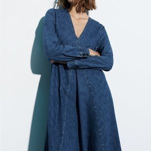 NWT ZARA LONG TILDA DENIM DRESS SIZE LARGE